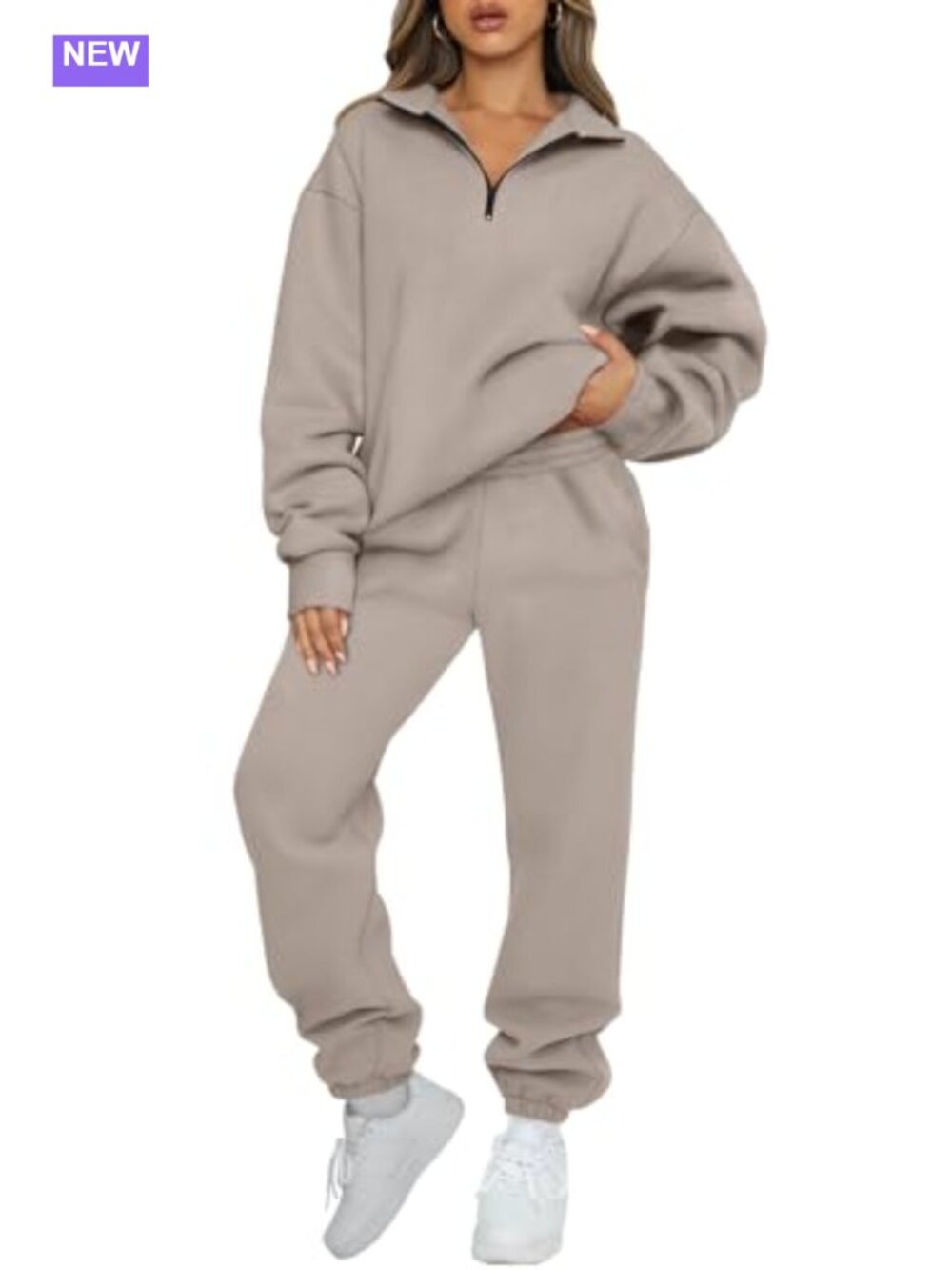 Women's 2 Piece Sweatsuit Set Fleece Lined Half Zip Pullover & Jogger